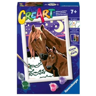 Image of Ravensburger CreArt Series E Classic: Horses Moon and Stars, Paint by Number Kit, Contains a Pre Printed Board, Brush, Colors Accessories, Creative Game for Boys Girls 7+ Years