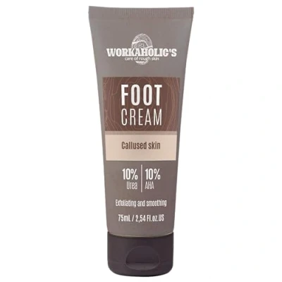 Image of WORKAHOLIC&#039;S Advanced Foot Cream with 10% UREA and AHA for Exfoliating Smoothing Callused Skin, 75ml