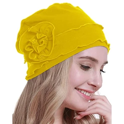 Image of osvyo Chemo Headwear Turban Cap for Women Cancer Beanie Hair Loss Sealed Packaging Lemon Yellow