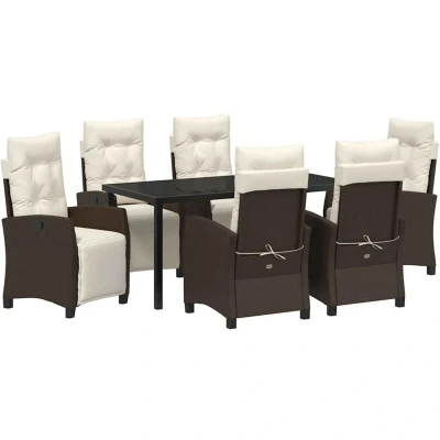 Image of vidaXL 7 Piece Garden Dining Set Brown Poly Rattan