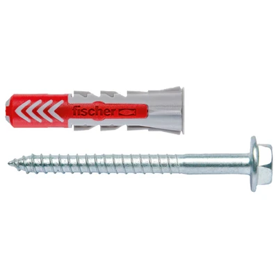 Image of fischer 555110 DUOPOWER Wall Plug &amp; Screw, Red/Grey, 10 x 50 mm, Set of 25 Pieces