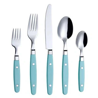 Image of Annova Cutlery Set 20 Pieces Stainless Steel Color Handle with Rivet/Retro 4 x Dinner Knife; Fork; Salad Spoon; Dessert Spoon (Walnut/Wood, Pieces)