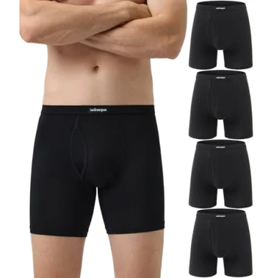 Image of wirarpa Men&#039;s Underwear Trunks Modal Boxer Shorts Open Fly Tagless Underpants for Men Regular Leg 4 Pack Black Size L
