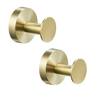 Image of WOMAO Brass Towel Hook, Brushed Gold Coat Hook 2 Packs Round Robe Clothes Wall Hooks SUS 304 Stainless Steel Mounted