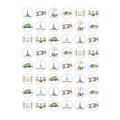 Image of 48 Olympics Paris France 2024 Themed Edible Wafer Paper Cake Toppers Decorations 2.5cm circles