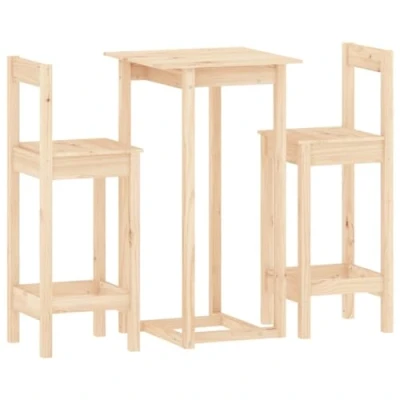 Image of vidaXL 3 Piece Pine Wood Bar Set Square Bistro Table with Two Stools for Dining Room/Kitchen/Bar, Solid Wooden Frames, Brown
