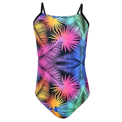 Image of Aquarti Girls&#039; One Piece Swimsuit with Spaghetti Straps, Tie Dye/Dark Blue/Blue/Purple/Pink, 170