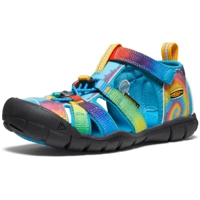 Image of Keen Seacamp II CNX Youth Unisex Walking sandals for kids, Size: 5, Vivid blue/original tie dye Textile/synthetics
