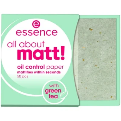 Image of essence cosmetics all about matt! oil control paper with green tea, sebum, 50pcs