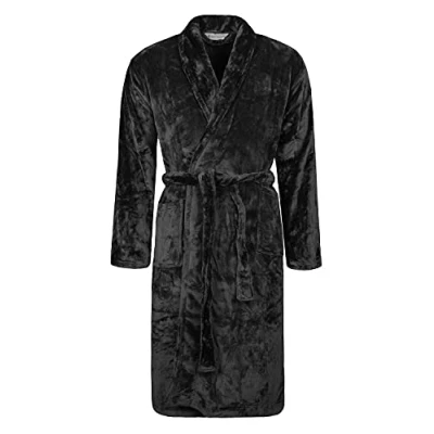 Image of HEAT HOLDERS Mens Fleece Dressing Gown Luxury Soft Winter Warm Bathrobe without Hood (UK, Alpha, XL, Regular, Black)