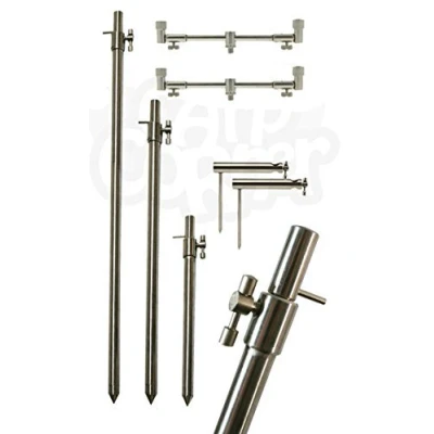 Image of NGT Carp Fishing adjustable Stainless 2x 2 Rod Buzzer Bars Banksticks stabilisers (2x 30 50cm Banksticks)