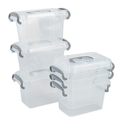 Image of Fosly Set of 6 Mini Storage Box with Lid, 2 L Plastic Boxes