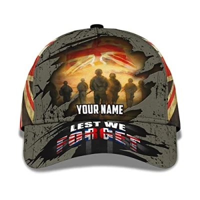 Image of Dad Hat Lest We Forget Army Veteran Soldier British England Flag Design Sport Cap Strap Buckle Solid Hats Outdoor Golf Ball for Boys, Adult, Ladies