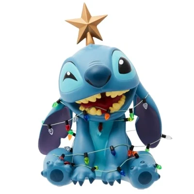 Image of Enesco Disney Showcase Stitch Wrapped in Christmas Lights Figurine, 7.5 Inch, Multicolor