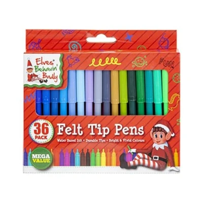 Image of Festive Elves Behavin Badly Felt Tip Pens (Pack of 36) Vibrant Colors &amp; Fun Design Perfect for Expressive Art Craft Projects