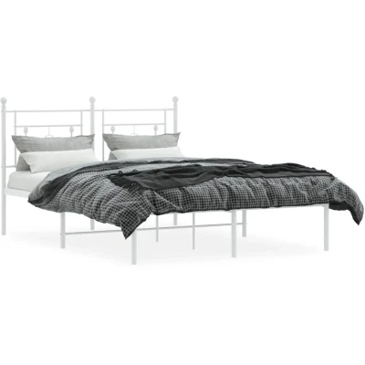 Image of Metal Bed Frame without Mattress with Headboard White 140x190cm Vidaxl