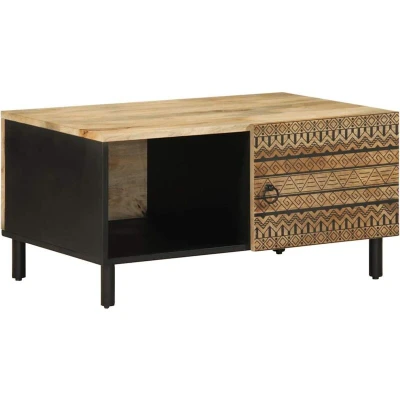 Image of vidaXL Coffee Table Black 80x50x40 cm Solid Rough Wood Mango