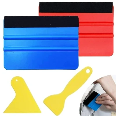 Image of 4 Pcs Felt Edge Squeegee, Inch Car Vinyl Wrap Tool, Straight Scraper, Triangle Squeegee Wallpaper Smoothing Kits for Window Tint, Wrapping, Self Adhesive Film