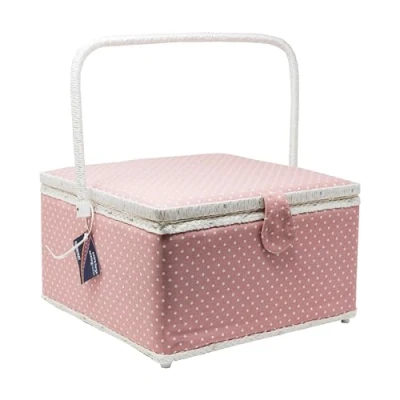 Image of Korbond Sewing Basket Extra Large Pink Tiny Dots 18cm x 36cm 34cm