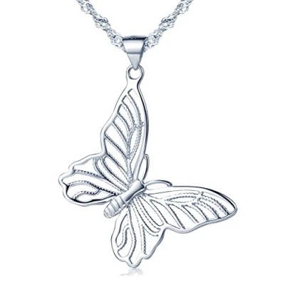 Image of Yumilok Jewelry 925 Sterling Silver Pierced Out Lovely Butterfly Pendant Necklace for Women/Girls