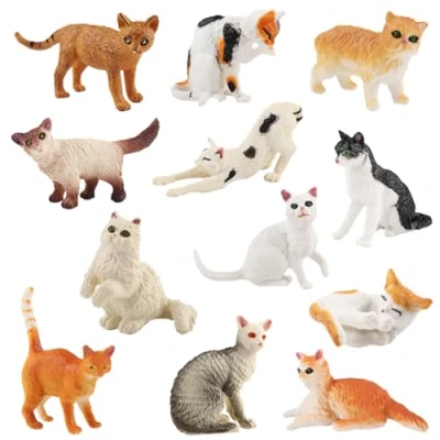 Image of GZQCVVFQ 12 Pcs Cat Figures Play Set Realistic Small Toy Kitten Figurines Cake Topper Miniature Statues Ornaments Educational for Kids Boys Girls Lover, UEZ30018A