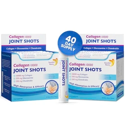 Image of Swedish Nutra Joint Shots I 2 Boxes, 40 Day Supply 10,000 mg Collagen Type I, II &amp; III Glucosamine, MSM, Chondroitin, Turmeric 100% Natural Flavour Sugar Free