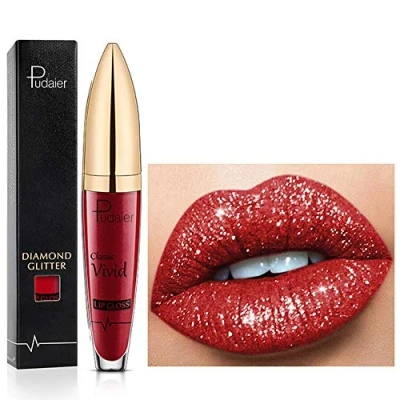 Image of 18 Color Diamond Glitter Lipgloss Lipstick Shiny Matte Liquid Lipstick, Lip Gloss Long Lasting Non Stick Cup Lipsticks Natural Smooth Comfortable (10)