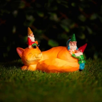 Image of Garden Mile Novelty Resin Solar Fox Gnomes Ornament Colourful Outdoor Decoration for Home Patio Decking Pondside Flower Bed Standing Weatherproof Statue Gnome Figurine