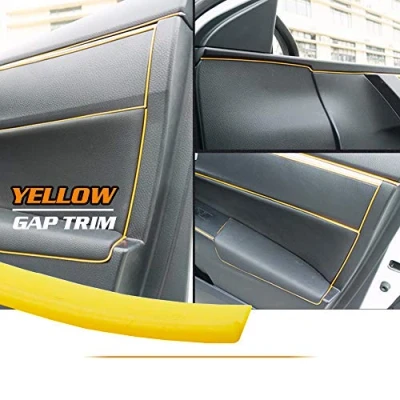 Image of MASO Car Interior Moulding Trim, Universal Decoration Pinstriping Tape 5M Yellow ABS 3D Strip with Tool