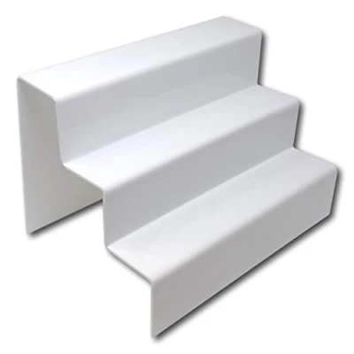 Image of EPOSGEAR Three (3) Step Tier Clear or Coloured Acrylic Plastic Retail Riser Counter Display Plinth Stands Perfect for Shops, Stalls, Ornaments, Models etc (White, Large Wide)