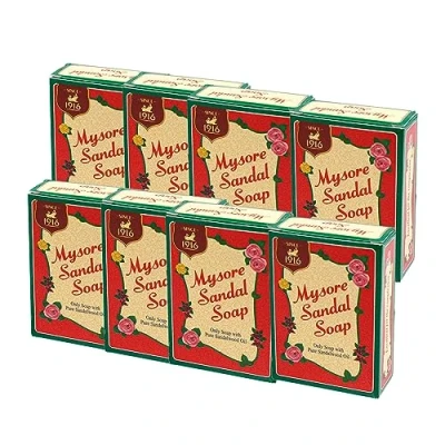 Image of Mysore Sandal Soap 75G Bathing With SandalWood Oil Herbal Ayurveda Health And Beauty Indian Origin (Pack of 8)