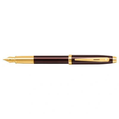 Image of Sheaffer Gift 100 9370 Fountain Pen Glossy Coffee Brown with PVD Gold tone Trim Medium Nib Premium Set