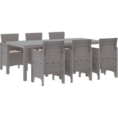 Image of vidaXL 7 Piece Garden Dining Set with Cushions Light Grey Poly Rattan