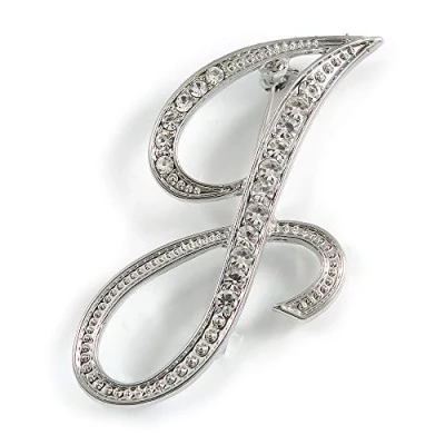 Image of &#039;J&#039; Rhodium Plated Clear Crystal Letter J Alphabet Initial Brooch Personalised Jewellery Gift 45mm Tall