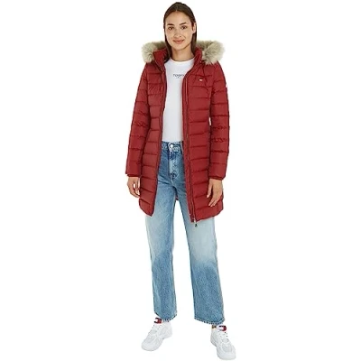 Image of Tommy Jeans Women&#039;s Essential Down Filled Coat Winter, Red (Rouge), XS