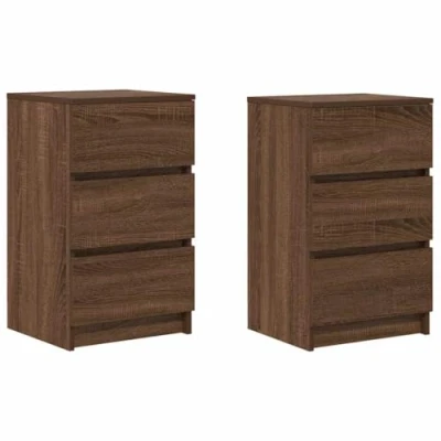 Image of vidaXL Bedside Cabinets/Nightstands with Drawers 2 Piece Set Brown Oak 39x35x65cm Bedroom/Office Storage