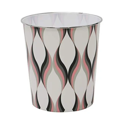 Image of JVL Small Spiral Waste Paper Bin,24.5cm x 26.5cm Approx, Light Pink/Grey, One Size