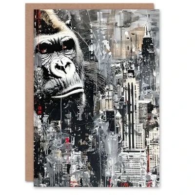 Image of Artery8 Greeting Card King Kong Gorilla New York Skyline Oil Painting Blank For Him Or Her Art Birthday
