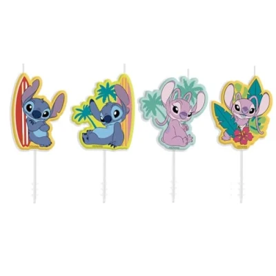 Image of dekora Disney Stitch Birthday Candle Set 4 Colourful Cake Candles for Kids&#039; Parties Official Lilo &amp; Decorations Tropical Theme