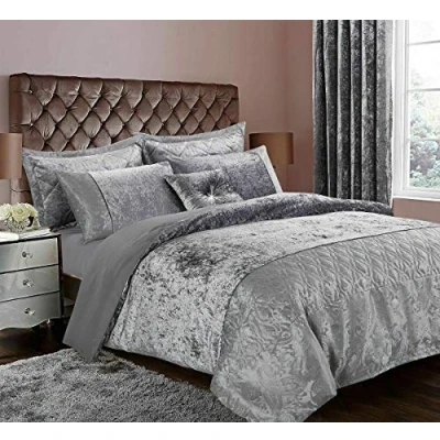 Image of Householdfurnishing 3 Pieces Duvet/Quilt Cover Set Bedding Crushed Velvet With Pillowcases (Silver, Super King)