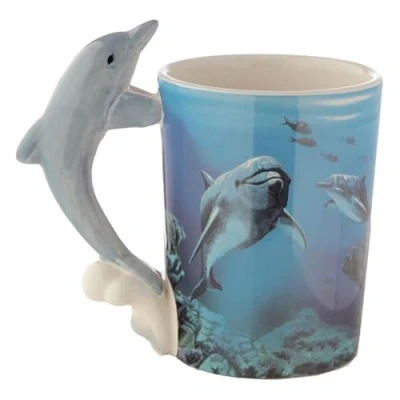 Image of Caribou Living Dolphin Handle Mug Cup Novelty Sea Life Aquatic 380ml for Hot Drinks Coffee Tea Chocolate