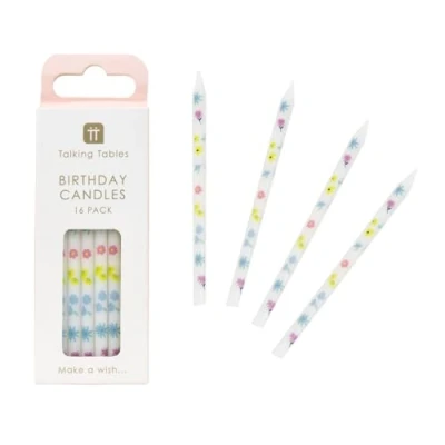 Image of 16 x Floral Pretty Pastel Birthday Cake Candles with Small Flowers Ideal Easter Table Decor Spring Summer Celebration Plastic Free Packaging Designed by Talking Tables UK