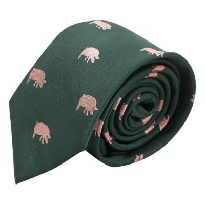 Image of King &amp; Priory Dark Green Embroidered Pig Tie