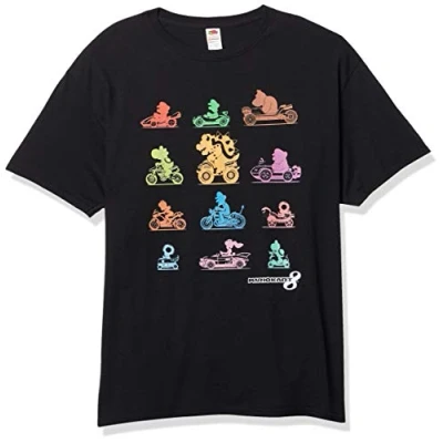 Image of Nintendo Men&#039;s Mario Kart Colorful Character Profile Silhouettes T Shirt, Black, XXL