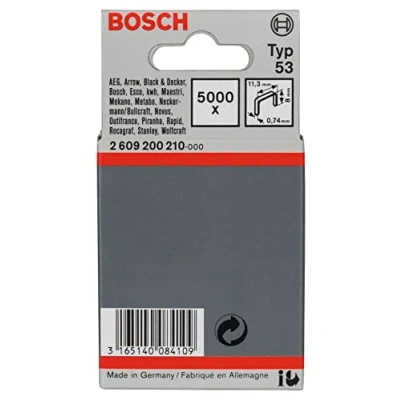 Image of Bosch Fine Wire Staple Type 53 (Textiles, Carton, 114mm x 0.74mm 8mm, Accessories for Joining)