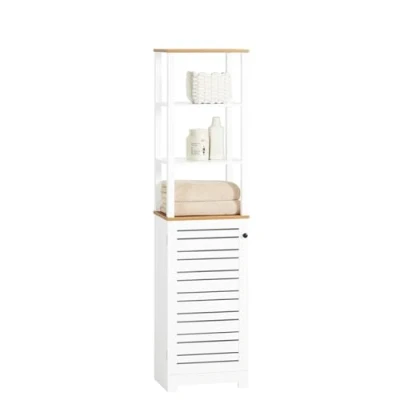 Image of SoBuy BZR43 W, Bathroom Tall Cabinet Storage with 3 Shelves and 1 Door, W40 x D30 H160cm