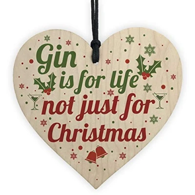 Image of RED OCEAN Novelty Gin Gift Funny Christmas Tree Bauble Decoration Wooden Heart Secret Santa Gifts