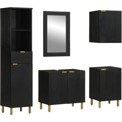 Image of vidaXL 5 Piece Bathroom Furniture Set Black Engineered Wood