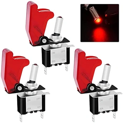 Image of Taiss/3Pcs Rocker Toggle Switch 12V 20A Heavy Duty Racing Car Automative Auto SPST ON/OFF Red LED Illuminated 3Pin With Waterproof Safety Cover ASW 07DR+RM