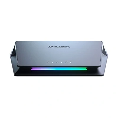 Image of D Link DMS 106XT 6 Port Multi Gigabit Unmanaged Switch, 2.5 Ethernet 5 Ports 10 Uplink, RGB Lighting, Aluminium Alloy Case, Fanless, Turbo Mode, IGMP Snooping, Base QoS black